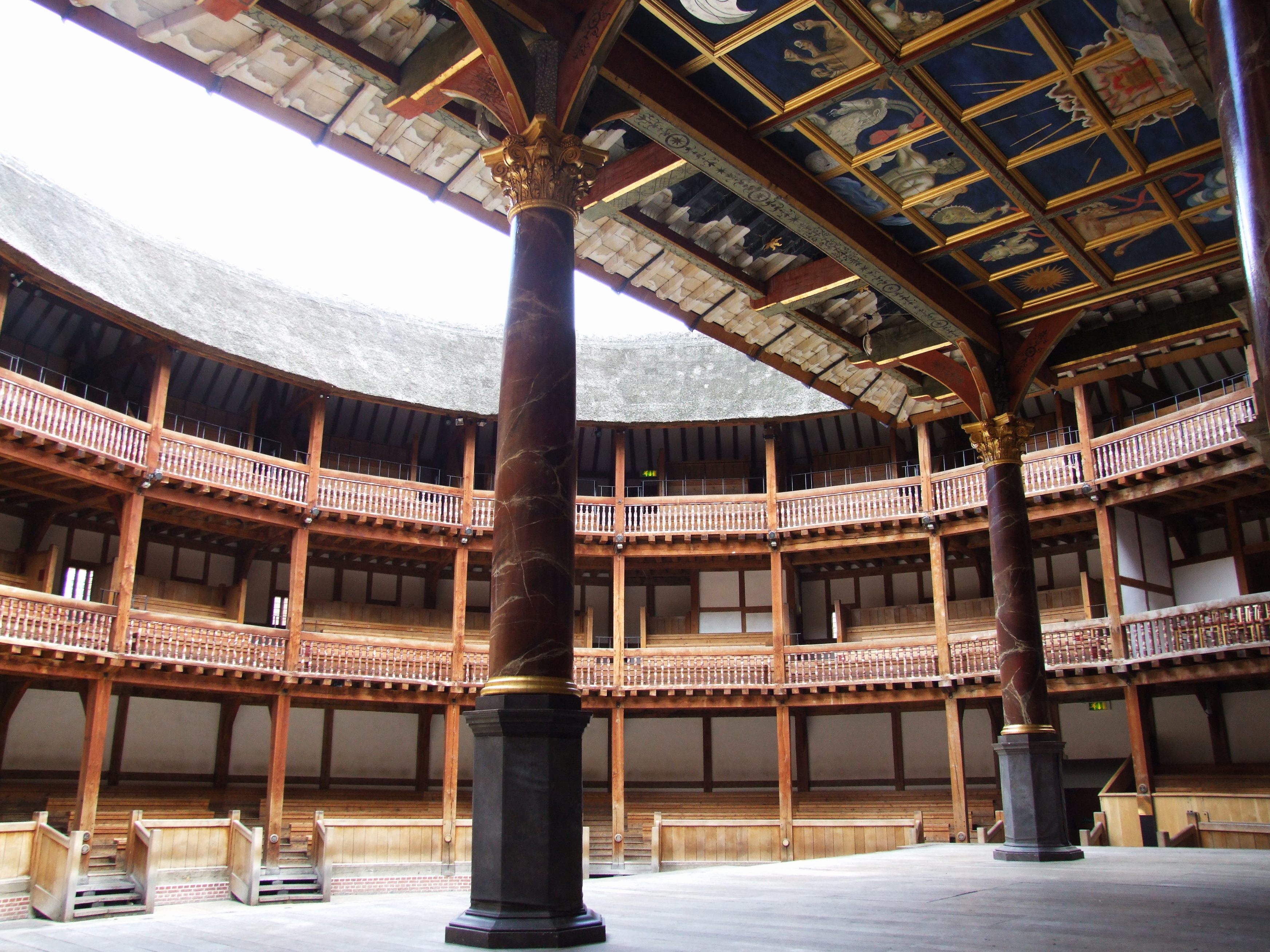 An image of Shakespeare's Globe Theatre from stage left