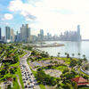 Aerial view of Panama´s Skyline showing La Cinta Costera Boulevard