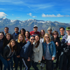 students standing in front of the Picos de Europa mountains