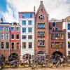 View of Amsterdam with buildings and bicycles